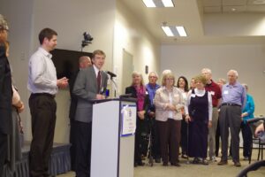 Dr. Scott Sundheim, left, talks about the volunteers being honored Wednesday, April 13, 2016, at the McKee Foundation annual luncheon. (Jeff Stahla/Reporter-Herald)
